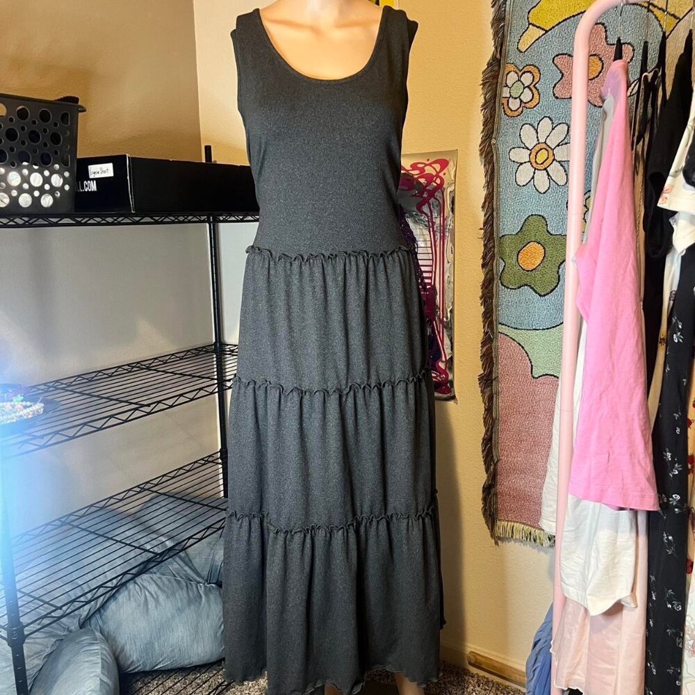 Grey Ruffle Tiered Bohemian Maxi Dress
